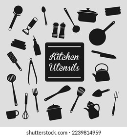 Conjunto de ilustraciones vectoriales de utensilios de cocina colgantes