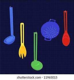 hanging kitchen utensils, vector illustration