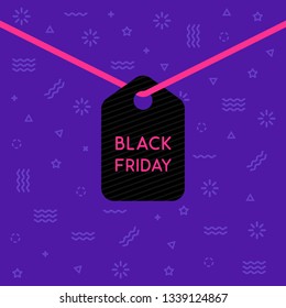 hanging label with black friday text. concept of promotion for online store or retail and nights final sales or clearance. flat cartoon simple trend modern graphic hipster simplicity design element