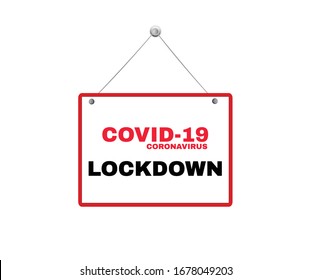 Hanging label with Text Coronavirus COVID-19 LOCKDOWN, sign symbol backgruund, vector illustration. 