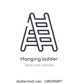 hanging ladder outline icon. isolated line vector illustration from tools and utensils collection. editable thin stroke hanging ladder icon on white background