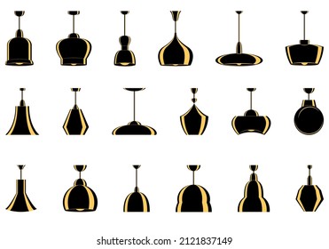 Hanging Lamp, Ceiling Lamp. Lighting Inside The House. Lampshade Design. Modern Fashionable Interior. Set Of Vector Icons, Flat, Isolated