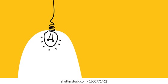 Hanging lamp. Comic brain electric lamp idea doodle. FAQ, business loading concept. Fun vector light bulb icon or sign ideas. Brilliant lightbulb education  or invention pictogram banner