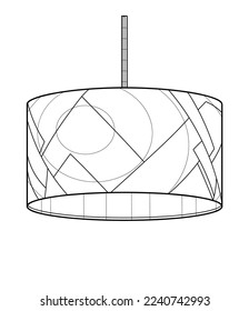 Hanging lamp with decor. Black and white vector image. Coloring.