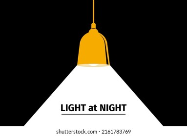 Hanging lamp light banner. Creative loft spotlight, bright poster with electric bulb ray. Modern ideas concept, advertising or brochure recent vector template