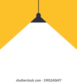 Hanging lamp light and with copy space for text. illumination advertising poster. business idea concept innovation. vector illustration in flat style modern design. isolated on yellow background. 