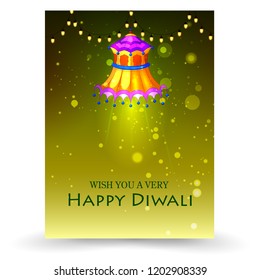 Hanging Lamp on Happy Diwali night celebrating holiday of India. Vector illustration