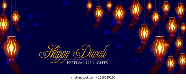 Hanging Lamp on Happy Diwali night celebrating holiday of India. Vector illustration