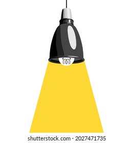 Hanging lamp, pendant lamp or ceiling lamp with downward light beam. Home or office interior and decor. Creative idea concept, vector illustration