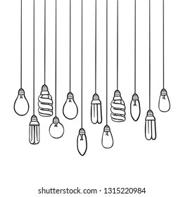 hanging lamp set on white background. doodle hanging lamp 