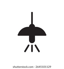  hanging lamp silhouette icon. Ceiling lamp icon with downward light in minimalist shape.
