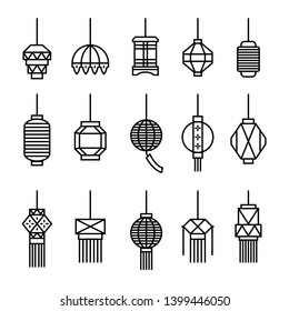 hanging lamp vector, Asian traditional lamp set.