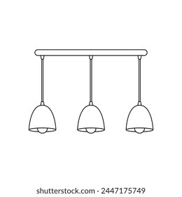 Hanging lamp vector line icon. Lamp logo outline icon. Loft style chandelier. Black line light bulb vector. Vector illustration. Home interior lighting.
