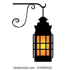 hanging lamp wall metal lantern streetlight silhouette vector illustration 