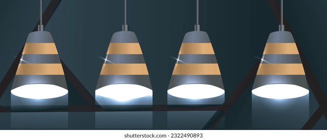 Hanging lamps collection. Chandeliers, lamps, bulbs vintage lamps elements of modern interior vector