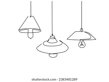 Hanging Lamps kontinuierliche eine Linie Zeichnung. Lampen mit Schatten für Innenbeleuchtung. Vektorgrafik einzeln. Minimalistisches Design handgezeichnet.