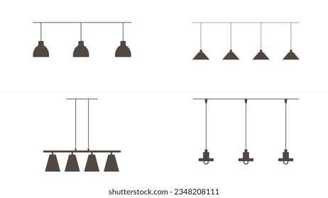 Hanging lamps icon set. Flat design style. Design interior element.
