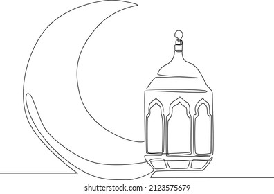 Hanging Lamps and moon. Ramadan Kareem greeting card design with half moon and mosque on black and white background. Vector illustration design