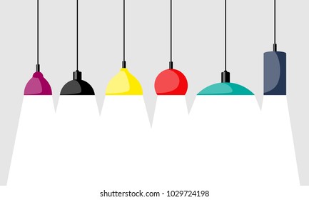 Hanging lamps, set. Chandeliers, lamps, bulbs - elements of modern interior. Vector illustration isolated