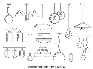 Hanging Lamps Sign Thin Line Icons Set for Modern Interior Home. Vector illustration of Lamp Bulb Icon