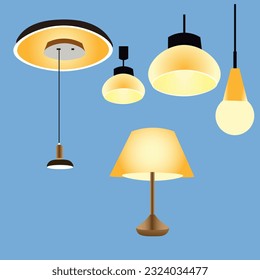 Hanging lamp,set chandeliers ,lamp, bulb, table lamp-elements of modern interior.realistic set of hanging lamp.vector illustration isolated