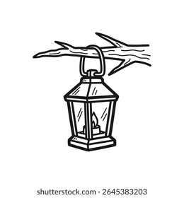 Hanging lantern from branch in vintage outdoor style – Vector Illustration