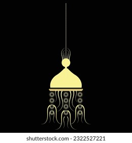 Hanging Lantern Bulb Traditional Vector Art in Golden Gradient Premium Art Luxurious Beautiful