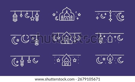 Hanging lantern crescent mosque star minimal islamic border decoration