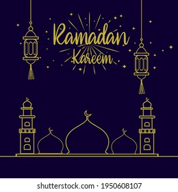 hanging lantern decoration mosque for ramadan celebration in mono line style on black background. vector illustration