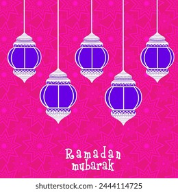 Hanging Lantern on Floral Background for Islamic Festival Ramadan Mubarak.