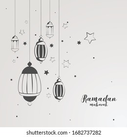 Hanging Lantern with stars Background for Islamic Festival Ramadan Mubarak.