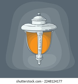 Hanging lantern with white cover and yellow light in hand drawn design for ramadan or eid template
