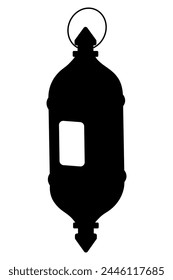 Linterna colgante con ventana. Silueta. Ilustración vectorial. La lámpara cuelga de un anillo. Contorno sobre fondo aislado. Candelabro marroquí. 