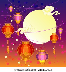 hanging lanterns background. Chinese lanterns under the moonlight