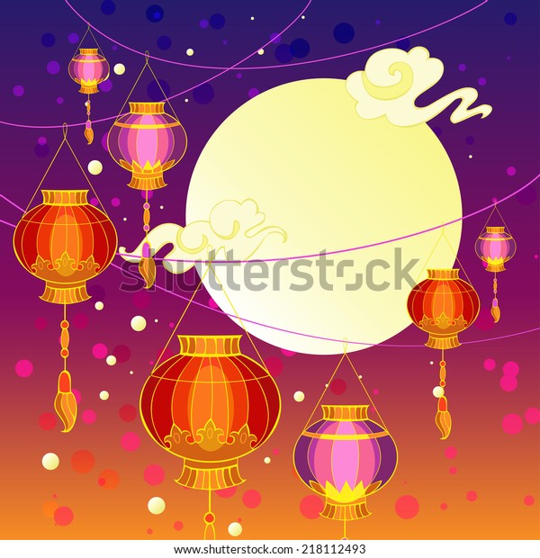 Hanging Lanterns Background Chinese Lanterns Under Stock Vector ...