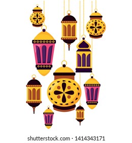 hanging lanterns decoration on white background vector illustration