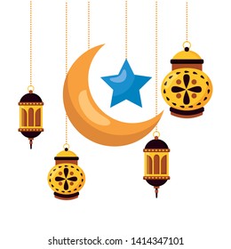 hanging lanterns decoration on white background vector illustration