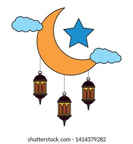 hanging lanterns moon star decoration on white background vector illustration