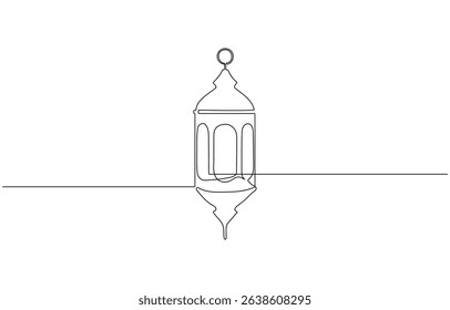 Hanging lanterns in one line drawing. Horizontal banner in minimalistic Industrial style. single continuous line drawing, Vector illustration. Line art of pendant lamp.