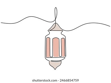 Hanging lanterns in one single continuous line drawing style isolated on white background. Ramadan kareem concept vector illustration.