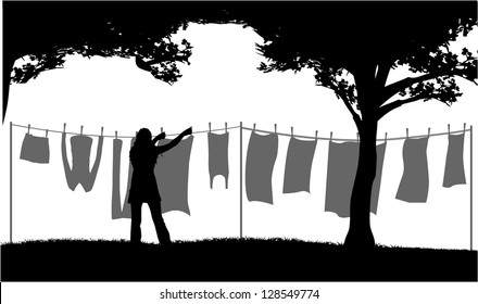 Hanging laundry outside