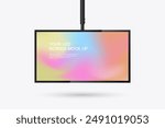 A Hanging LED Screen Mockup in 3Ds of Realistic screen light box. Illuminated lightbox with empty space for design. Restaurant, hotel, night club logo presentation