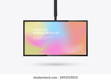 A Hanging LED Screen Mockup in 3Ds of Realistic screen light box. Illuminated lightbox with empty space for design. Restaurant, hotel, night club logo presentation