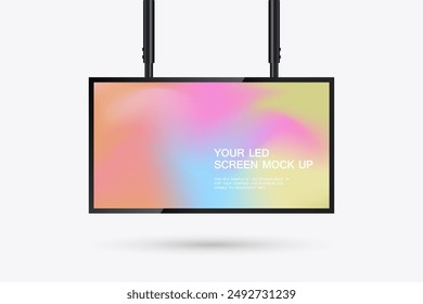 Hanging LED Screen Mockup in 3Ds of Realistic screen light box. A 3Ds LED vector mock up Illuminated lightbox with empty space for design