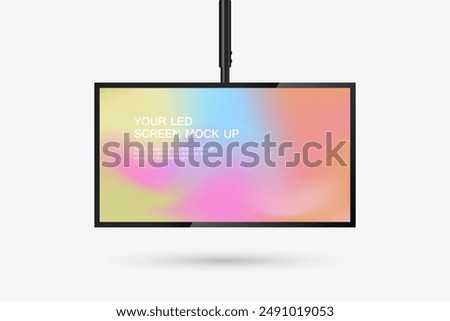 A Hanging LED Screen Mockup in 3Ds of Realistic screen light box. Illuminated lightbox with empty space for design. Restaurant, hotel, night club logo presentation