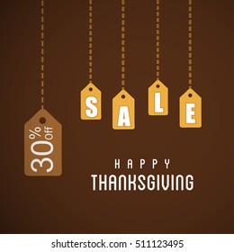 Hanging letter Sale. Happy Thanksgiving Day brown background. vector illustration