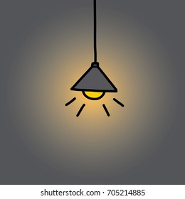 hanging light bulb in dark / cartoon vector and illustration, hand drawn style, isolated on white background.