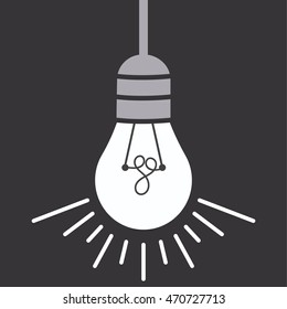 Hanging light bulb glowing on a gray background. Vector illustration for your design.