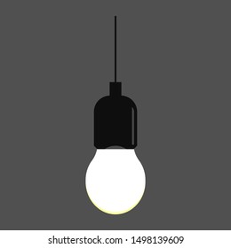 Hanging light bulb in grey background. Flat style. 