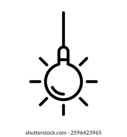 Hanging light bulb icon, black outline vector. Editable stroke.